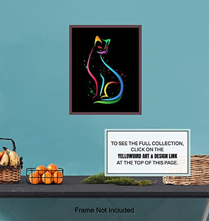 Mid Century Modern Cat Decor - Abstract Minimalist Wall Art - Line Art - Cute Cat Lover Gifts for Women - Aesthetic Room Decor Poster - Minimalistic Minimal Wall Art - Kitty Cat Decorations - Black