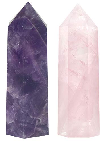 Healing Crystal Wands | 2" Amethyst Crystal, Rose Quartz Crystal Points| 6 Faceted Reiki Chakra Meditation Therapy