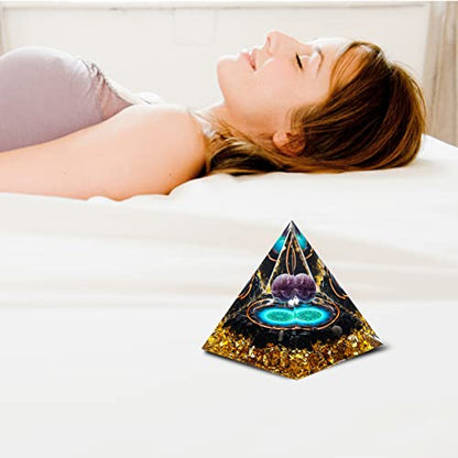 MXiiXM Orgone Pyramid for Positive Energy, Amethyst Crystal Ball Orgone Pyramid, Protection Crystals Energy Generator for Stress Reduce Healing Meditation Attract Wealth Lucky (Seed of Life)