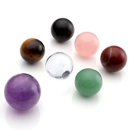 Jovivi Seven Star Group Natural Amethyst Chakra Crystal Sphere Ball with Black Obsidian Stand w/Box