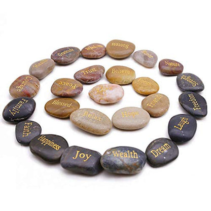 Engraved Inspirational Stones, 25 Different Words Encouragement Stones Amulets Gift Stones
