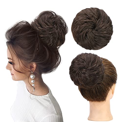 100% Human Hair Bun, Messy Bun Hair Piece Human Hair Messy Curly Hair Bun Hair Pieces for Women Hair Buns Hair Piece Dark Brown