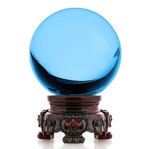 Amlong Aqua Crystal Ball with Redwood Lion Resin Stand