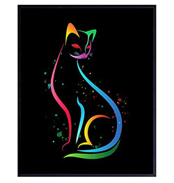 Mid Century Modern Cat Decor - Abstract Minimalist Wall Art - Line Art - Cute Cat Lover Gifts for Women - Aesthetic Room Decor Poster - Minimalistic Minimal Wall Art - Kitty Cat Decorations - Black