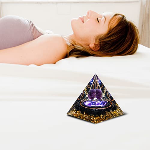 MXiiXM Orgone Pyramid for Positive Energy, Amethyst Crystal Ball Orgonite Pyramid, Protection Crystals Energy Generator for Stress Reduce Healing Meditation Attract Wealth Lucky (Tai Chi)