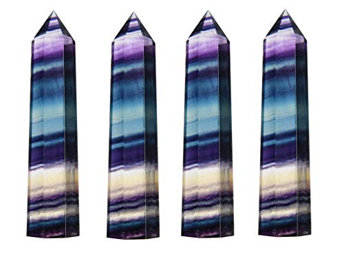 Healing Crystals| 2" Rainbow Fluorite Crystal Wands| 6 Faceted Reiki Chakra Meditation Therapy 4 Pcs