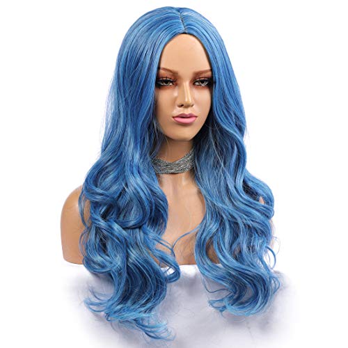Ocean Blue Wavy Synthetic Top Shelf Heat Resistant Human Hair Feel Non Lace Wig