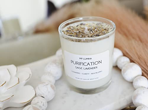 My Lumina Purification Sage Lavender Candle - Smudging Chakra Balancing Healing Candle Natural Soy Wax - White Sage Natural Scented Purifying Candle for Aromatherapy