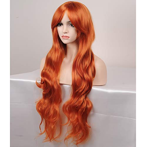 Dark Orange Long Curly Synthetic Wig Costume Party 32''