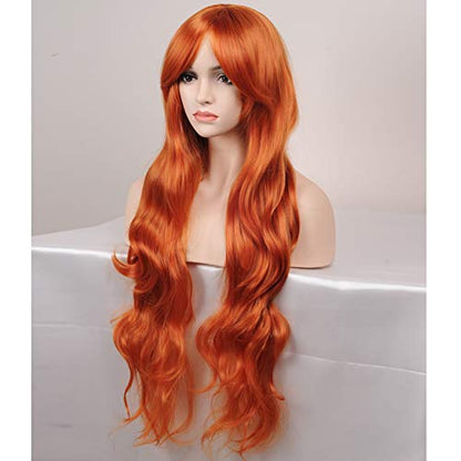 Dark Orange Long Curly Synthetic Wig Costume Party 32''