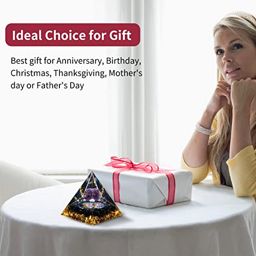 MXiiXM Orgone Pyramid for Positive Energy, Amethyst Crystal Ball Handmade Pyramid, Protection Crystals Energy Generator for Stress Reduce Healing Meditation Attract Wealth Lucky (Tree of Life)