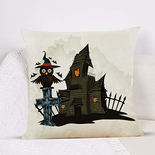 Haunted House Bats and Black Cats Halloween Pillow Covers