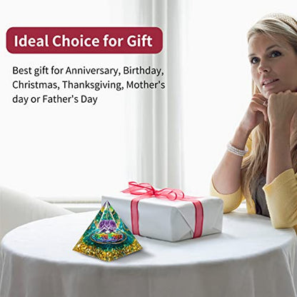 MXiiXM Orgone Pyramid for Positive Energy, Amethyst Crystal Ball Orgone Pyramid, Protection Crystals Energy Generator for Stress Reduce Healing Meditation Attract Wealth Lucky (Blue Glaze)