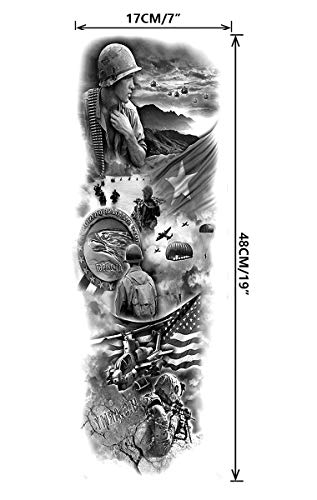 Militray Tattoo Sleeve Black Fake War Tattoo Full Arm Sleeve Temporary Tattoo 6 Sheet