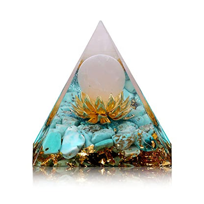 New Inspirational Crystal Pyramid Orgone Pyramids Flower of Life with Turquoise Energy Pyramid Generator for Protection Meditation Orgonite Pyramids