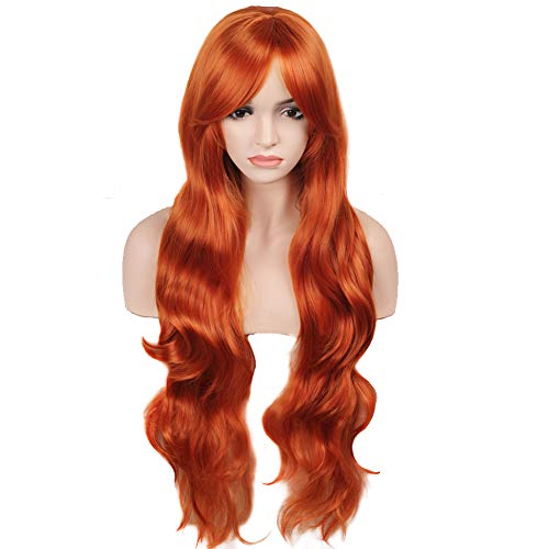 Dark Orange Long Curly Synthetic Wig Costume Party 32'' 