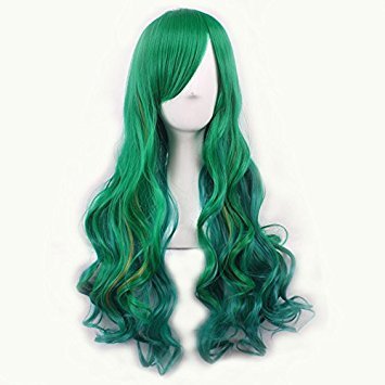 Green Long Curly Hair Heat Resistant Fiber Wig 