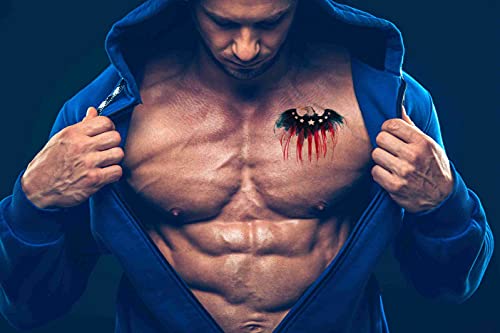 America Flag Tattoo 6 Sheets Temporary Tattoos America Eagle Watercolor Temporary tattoo Neck Arm Chest for Women Men Adults