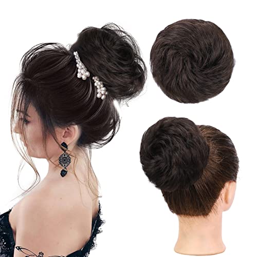 100% Human Messy Hair Bun Scrunchies Ponytail Extension Human Hair Updo Chignon Hair Piece Black Brown
