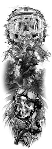 Militray Tattoo Sleeve Black Fake War Tattoo Full Arm Sleeve Temporary Tattoo 6 Sheet