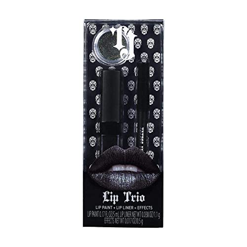 TATTOO JUNKEE Leather Lip Trio Lip Paint Kit, Includes Black Lip Liner & Matte Long-Wear Lip Paint + Coordinating Fine-Milled Opalescent Cosmetic Glitter