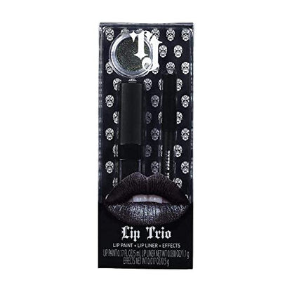 TATTOO JUNKEE Leather Lip Trio Lip Paint Kit, Includes Black Lip Liner & Matte Long-Wear Lip Paint + Coordinating Fine-Milled Opalescent Cosmetic Glitter