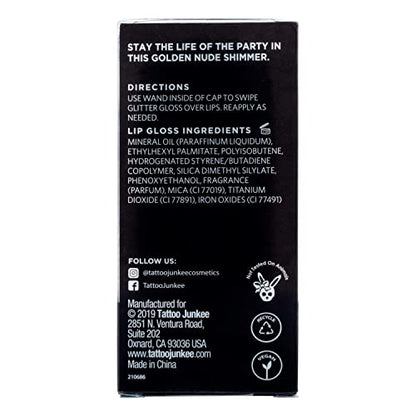 TATTOO JUNKEE Pop the Bubbly Glitter Lava, Golden Nude Non-Sticky Lip Gloss with Ultra-Fine Shimmer Effects, Layer Over Lipstick or Wear Alone, 0.33 Fl Oz