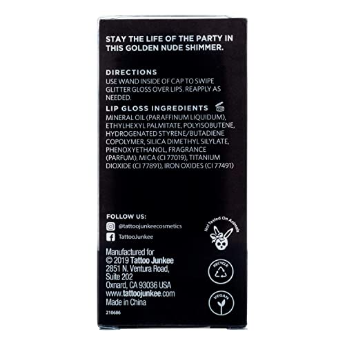 TATTOO JUNKEE Pop the Bubbly Glitter Lava, Golden Nude Non-Sticky Lip Gloss with Ultra-Fine Shimmer Effects, Layer Over Lipstick or Wear Alone, 0.33 Fl Oz