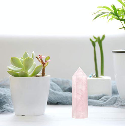 Healing Crystal Wands | 2" Rose Quartz Crystal Points 6 Faceted Reiki Chakra Meditation Therapy 4 PCS