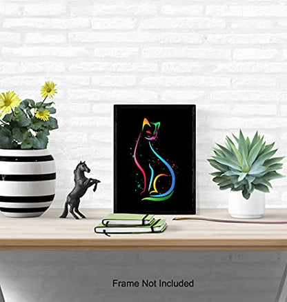 Mid Century Modern Cat Decor - Abstract Minimalist Wall Art - Line Art - Cute Cat Lover Gifts for Women - Aesthetic Room Decor Poster - Minimalistic Minimal Wall Art - Kitty Cat Decorations - Black