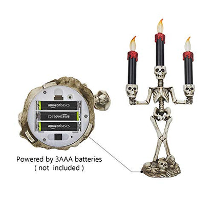 Triple LED Halloween Candles Flameless and Skeleton Candle Holder Stand for Skull Halloween Decoration and Haunted House Decor