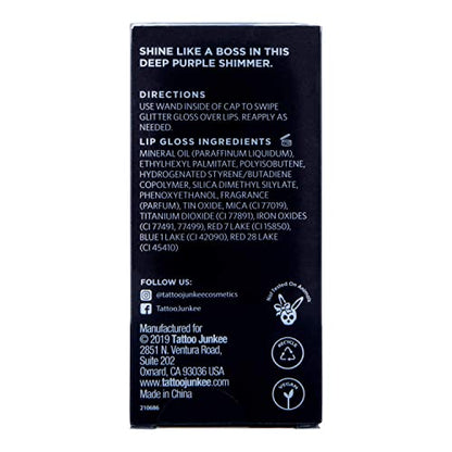 TATTOO JUNKEE Side Hustle Glitter Lava, Deep Purple Non-Sticky Lip Gloss with Ultra-Fine Shimmer Effects, Layer Over Lipstick or Wear Alone, 0.33 Fl Oz
