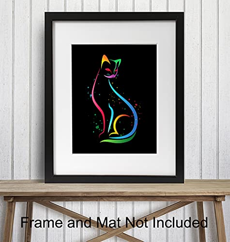 Mid Century Modern Cat Decor - Abstract Minimalist Wall Art - Line Art - Cute Cat Lover Gifts for Women - Aesthetic Room Decor Poster - Minimalistic Minimal Wall Art - Kitty Cat Decorations - Black