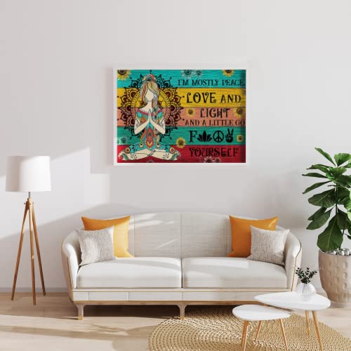 DIY Diamond Painting Yoga Position I am mostly Light and Love 5D Cross Stitch Full Round Diamond Embroidery Kits Home Decor 11.8 x 15.7 Inch