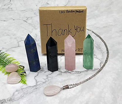 Healing Crystal Wands |4 PCS 2" Green Fluorite, Lapis Lazuli Crystal Wand & Rose Quartz Crystal Points,Black Obsidian| 6 Faceted Reiki Chakra Meditation Therapy