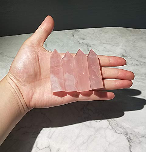 Healing Crystal Wands |4 PCS 2" Green Fluorite, Lapis Lazuli Crystal Wand & Rose Quartz Crystal Points,Black Obsidian| 6 Faceted Reiki Chakra Meditation Therapy