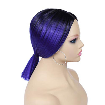 Black to Sapphire Blue 12-14" +/- Ombre Daily Wear or Cosplay Straight Synthetic Middle Part Heat Resistant Wig Free Delivery in 3 to 5 days