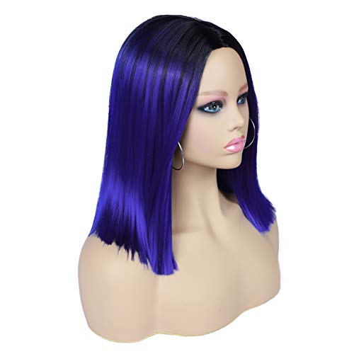 Black to Sapphire Blue 12-14" +/- Ombre Daily Wear or Cosplay Straight Synthetic Middle Part Heat Resistant Wig Free Delivery in 3 to 5 days