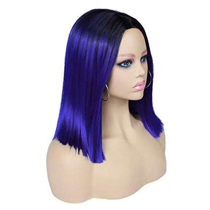 Black to Sapphire Blue 12-14" +/- Ombre Daily Wear or Cosplay Straight Synthetic Middle Part Heat Resistant Wig Free Delivery in 3 to 5 days