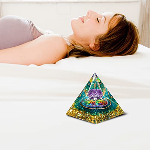 MXiiXM Orgone Pyramid for Positive Energy, Amethyst Crystal Ball Orgone Pyramid, Protection Crystals Energy Generator for Stress Reduce Healing Meditation Attract Wealth Lucky (Blue Glaze)