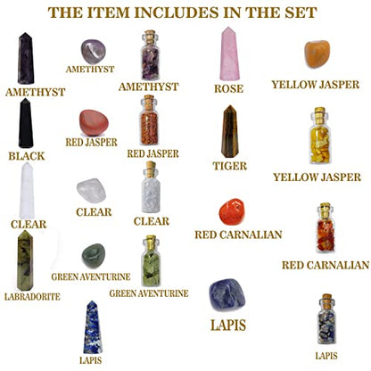 Crystals and Healing Stones.7 Chakra Complete Healing Kit for Energy.Crystal Meditation Spiritual Gifts for Beginners. All 7 Chakra Wands with Tumbled Stones and Crystal Chip Bottle Set of 21