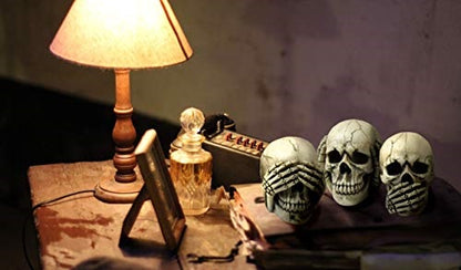 Macabre Halloween Gothic Home Décor Set of Three (3) See Hear Speak No Evil Realistic Mini Skull Figurines , 4.5-inch