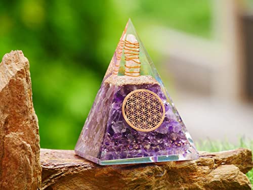 SUBSH Amethyst Gemstone Orgone Pyramid Reiki Healing Home Goods Decoration Necklace Positive Energy Reiki Charged Healing Aura Cleansing Chakras Stone Handmade Gift