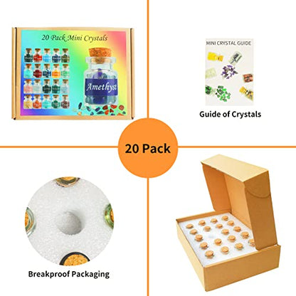 20 Pack Mini Crystals for Witchcraft, Crystal Chips Spell Jars Set, Tumbled Stones for Chakra Healing, Witch Stuff Gift for Beginners