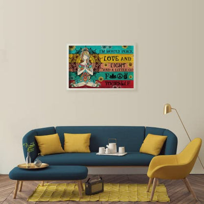 DIY Diamond Painting Yoga Position I am mostly Light and Love 5D Cross Stitch Full Round Diamond Embroidery Kits Home Decor 11.8 x 15.7 Inch