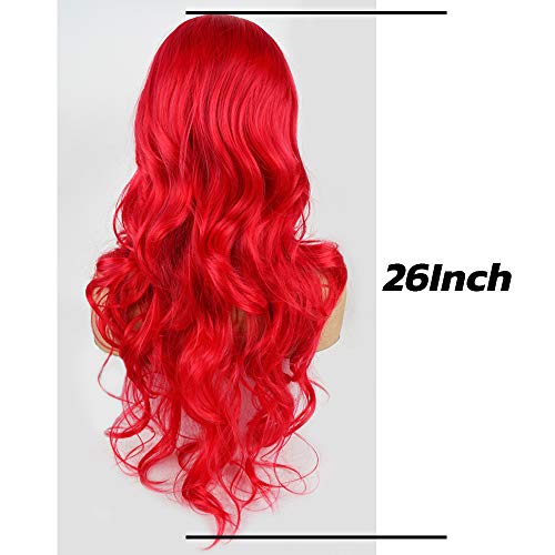 Red Wavy 28" Middle Parting Daily Wear Wig