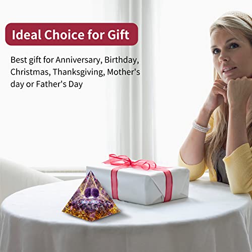 MXiiXM Orgone Pyramid for Positive Energy, Amethyst Crystal Ball Handmade Pyramid, Protection Crystals Energy Generator for Stress Reduce Healing Meditation Attract Wealth Lucky (Flower of Life)