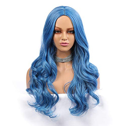 Ocean Blue Wavy Synthetic Top Shelf Heat Resistant Human Hair Feel Non Lace Wig