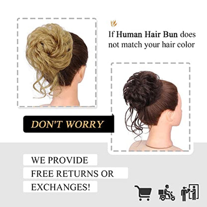 100% Human Messy Hair Bun Scrunchies Ponytail Extension Human Hair Tousled Updo Chignon Hair Piece (27#:Dark Blonde)