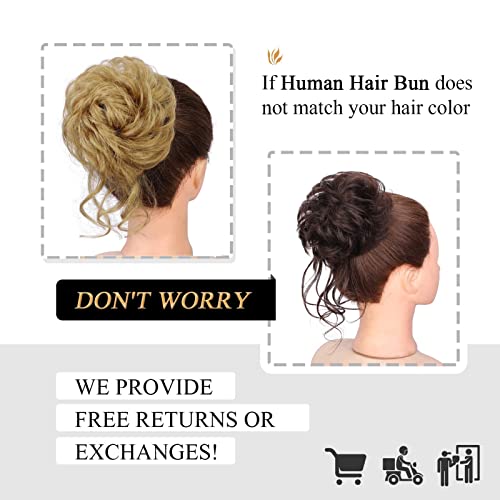 100% Human Messy Hair Bun Scrunchies Ponytail Extension Human Hair Tousled Updo Chignon Hair Piece (27#:Dark Blonde)